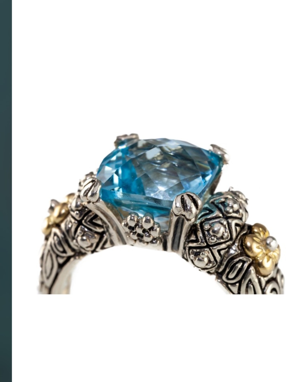 Barbara Bixby Sterling Silver Blue Topaz Floral Statement Ring